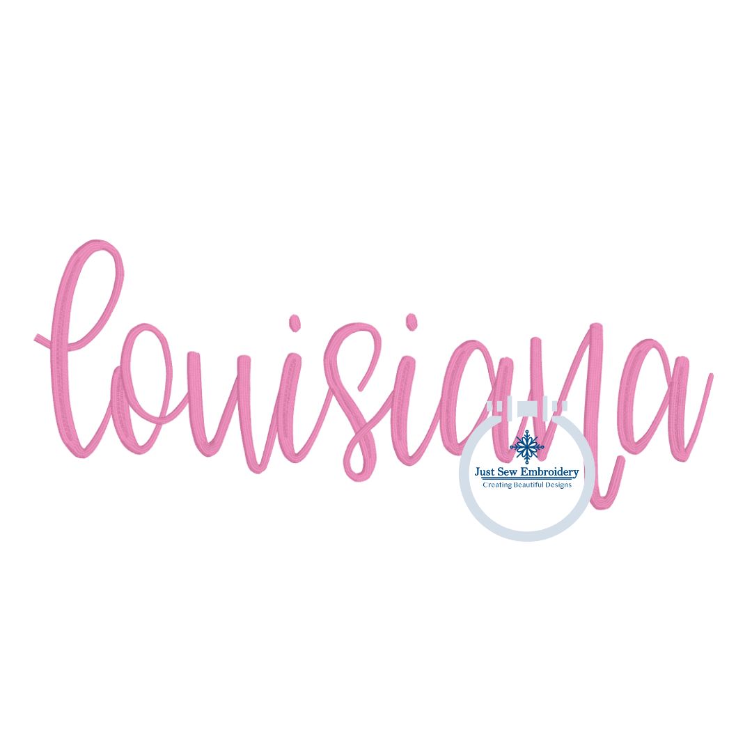 Louisiana LA embroidered script design Satin Stitch and Split Satin Stitch 8x12 hoop