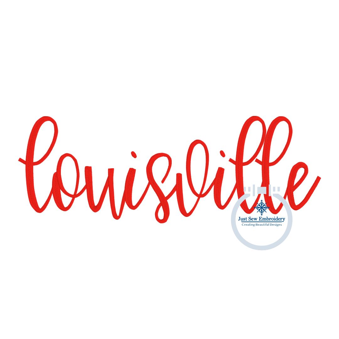 Louisville Kentucky Embroidered Script Satin Stitch Full Chest Design KY 8x12