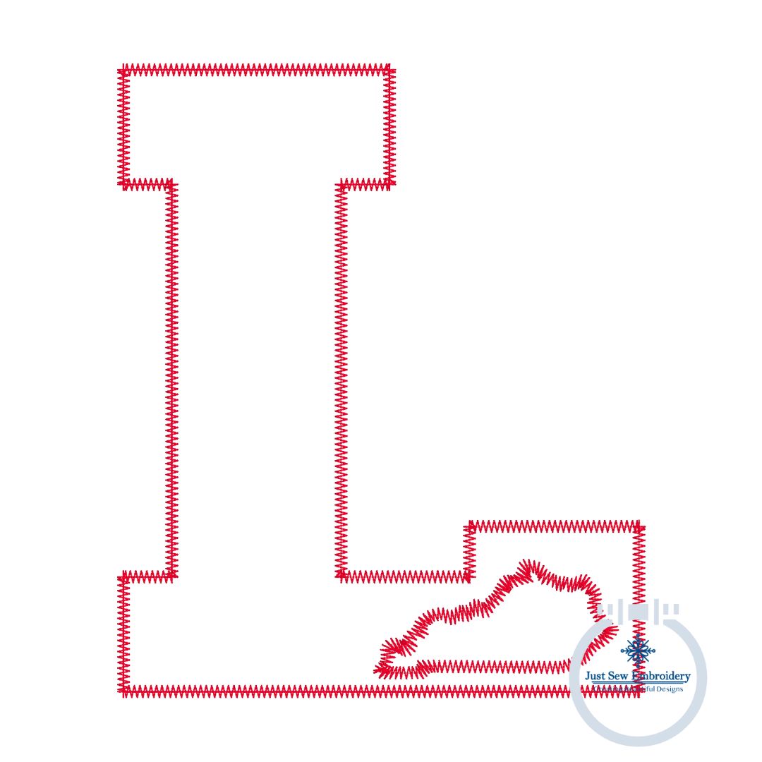 Kentucky L with State Cutout Kentucky Applique Embroidery Design KY U of L University of Louisville 8x12 Full Chest