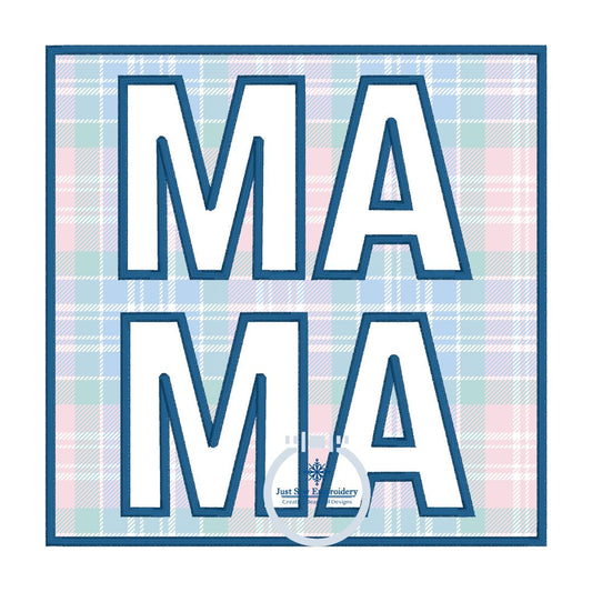 MAMA Applique Embroidery Satin Design Patch with Cutout Letters Four Sizes 5x5, 6x6, 7x7, 8x8 Inches