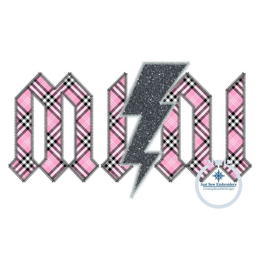 Mini Rocker Applique Embroidery Design Zigzag Stitch Edge Lightning Bolt Three Sizes 5x7, 6x10, and 8x12 Hoop