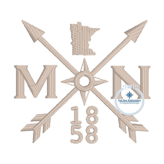 MN 1858 Arrow Embroidery Design Hat Minnesota Compass Machine Embroidery