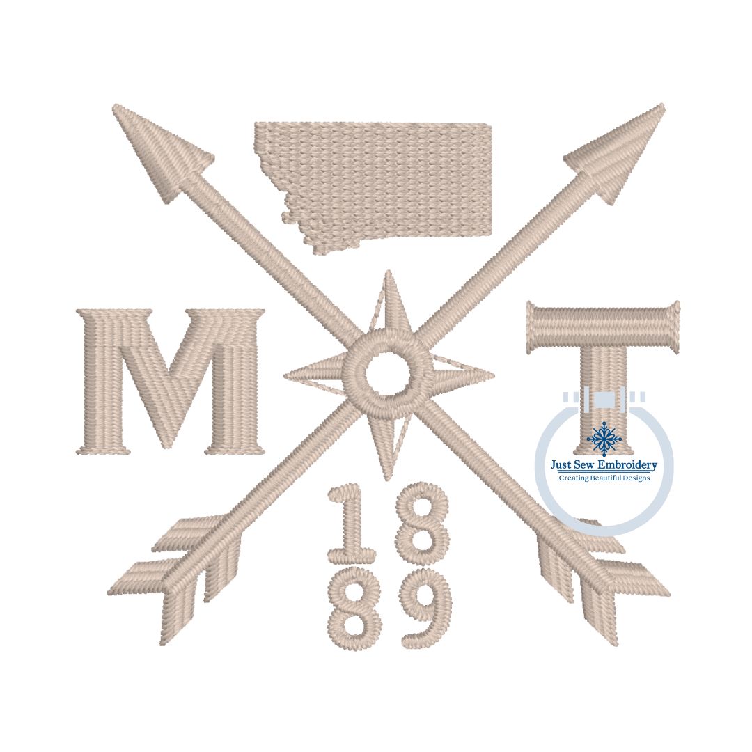 MT 1889 Compass Arrow Embroidery Design Montana Hat Machine Embroidery