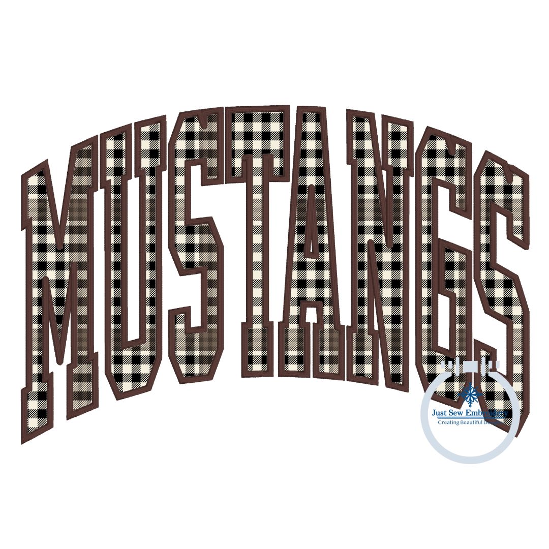 MUSTANGS Arched Satin Applique Embroidery Satin Edge Three Sizes 6x10, 7x12, 8x12 Hoop