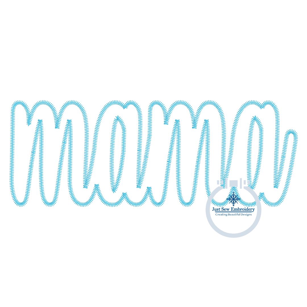 Mama Script Applique Embroidery Design Zigzag Stitch Four Sizes 5x7, 6x10, 8x8, 8x12 Hoop