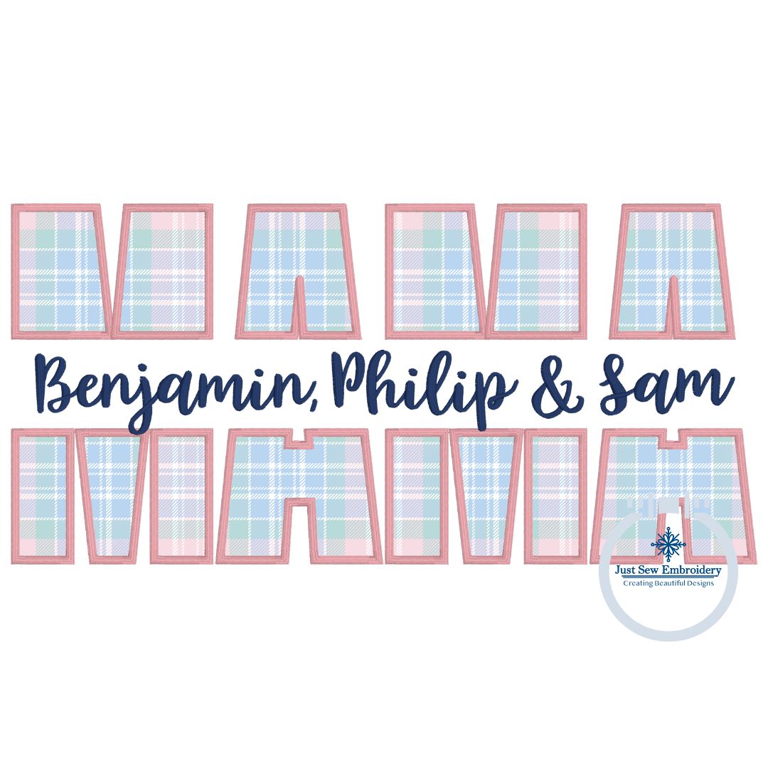 MAMA Split Applique Embroidery Design Satin Stitch Mother's Day Two Sizes 6x10 and 8x12 Hoop