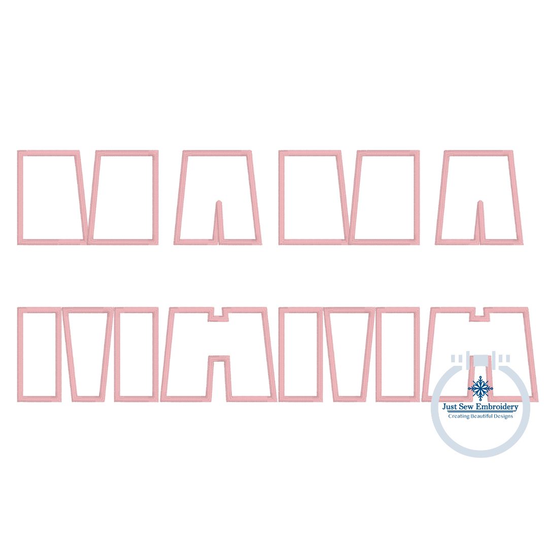 MAMA Split Applique Embroidery Design Satin Stitch Mother's Day Two Sizes 6x10 and 8x12 Hoop