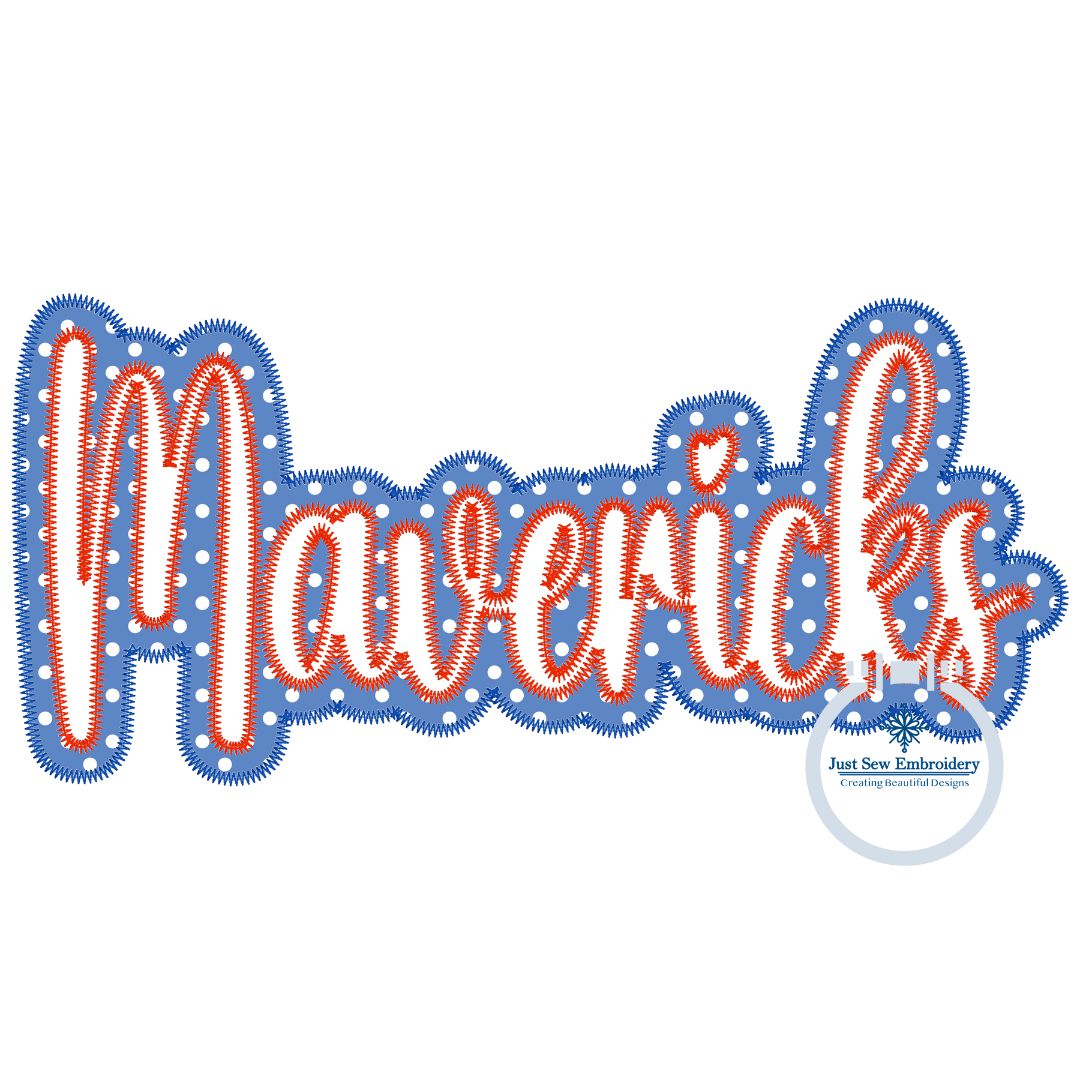 MAVERICKS Applique Embroidery Script Two Layer Design Machine Embroidery ZigZag Edge Two Sizes 6x10 and 7x12 Hoop