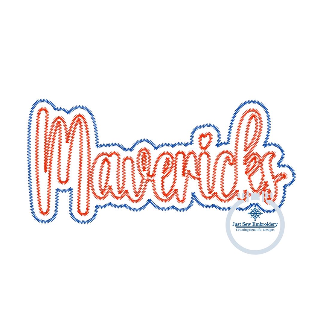 MAVERICKS Applique Embroidery Script Two Layer Design Machine Embroidery ZigZag Edge Two Sizes 6x10 and 7x12 Hoop