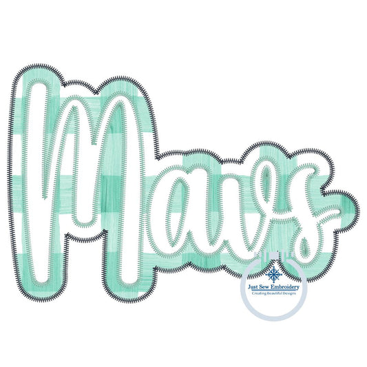 MAVS Applique Embroidery Script Two Layer Design Machine Embroidery ZigZag Edge Five Sizes 5x7, 8x8, 6x10, 7x12 and 8x12 Hoop