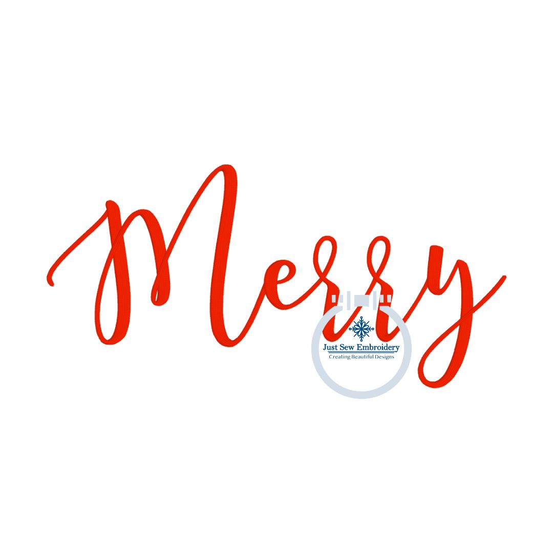 Merry Christmas Machine Embroidery Design Satin Stitch Four Sizes 5x7, 8x8, 6x10, 8x12 Hoop