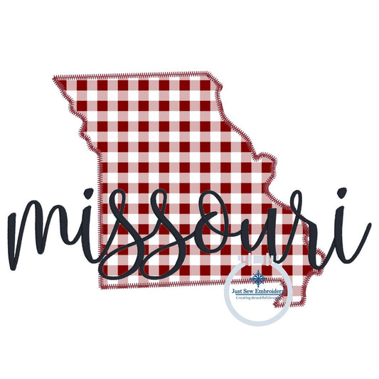 Missouri State Zigzag Applique with Script Overlap Machine Embroidery Design 8x12 Hoop MO