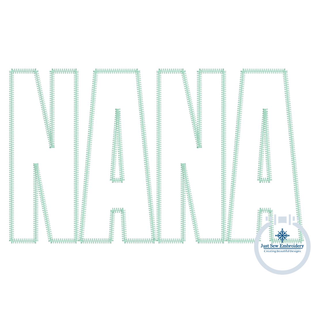 NANA Applique Embroidery Design Zigzag Applique Mother's Day Four Sizes 5x7, 8x8, 6x10, 8x12 Hoop