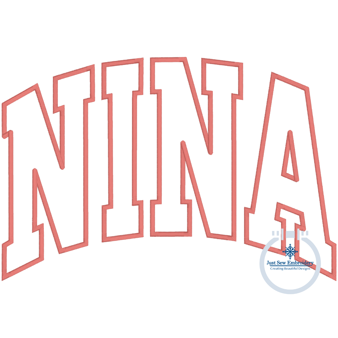 NINA Arched Applique Embroidery Design Satin Stitch Five Sizes 5x7, 6x10, 8x8, 7x12, 8x12 Hoop Grandma Mother's Day Gift