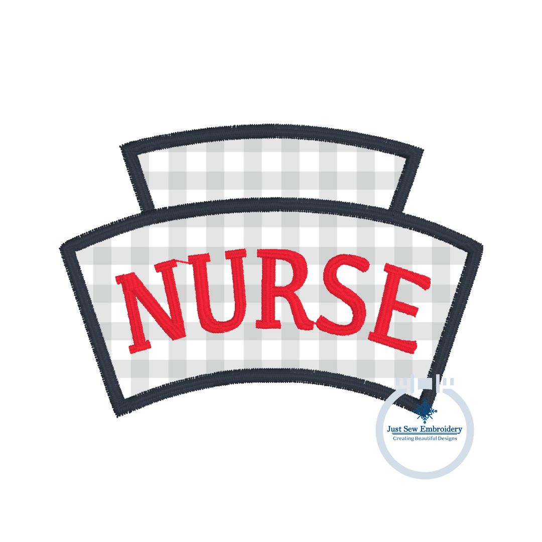 Nurse's Cap Satin Applique Embroidery Nursing Nurses Design Two Sizes 4x4 and Hat Hoop