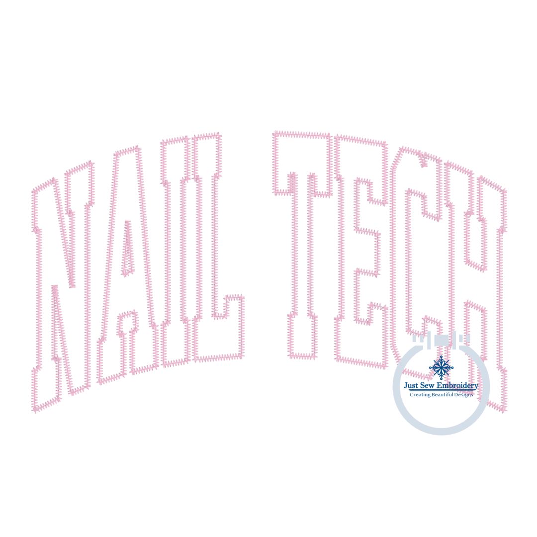 Nail Tech Arched Zigzag Applique Embroidery Design Four Sizes 5x7, 6x10, 8x8, and 8x12 Hoop