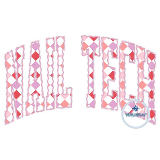 Nail Tech Arched Zigzag Applique Embroidery Design Four Sizes 5x7, 6x10, 8x8, and 8x12 Hoop