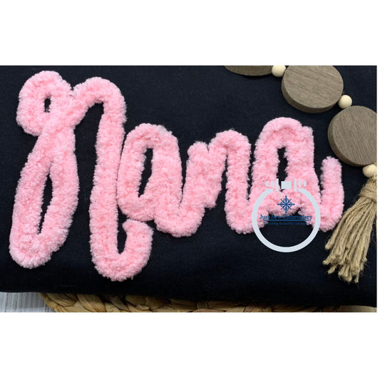 Nana Script Chenille Yarn Applique Embroidery Design Mother's Day Gift Four Sizes 5x7, 8x8, 6x10, and 7x12 Hoop