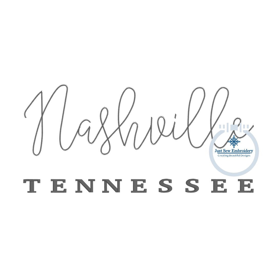 Nashville TN Tennessee Embroidery Script Satin and Stem Stitch 8x12 Hoop