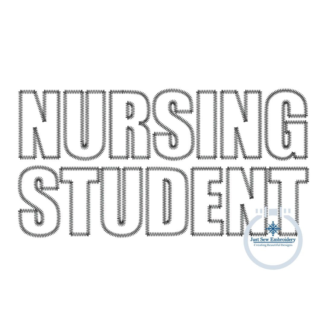 NURSING STUDENT Block ZigZag Applique Embroidery Quick Stitch Shirt Design Two Sizes 6x10, and 8x12 Hoop