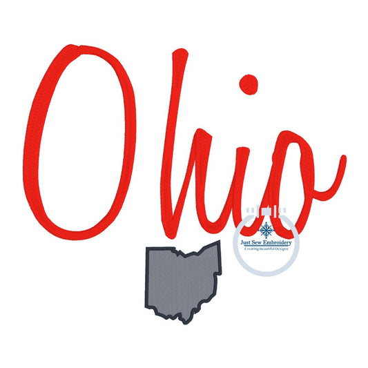 Ohio Satin Script Embroidery Design Four Sizes 5x7, 8x8, 6x10, 8x12 Hoop OH