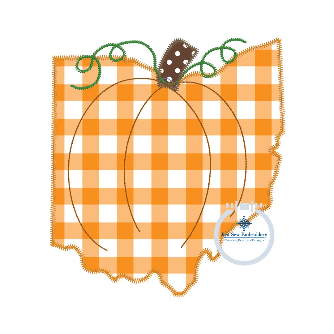 OH State Pumpkin Applique Design Zigzag Edge Stitch Four Sizes 4x4, 5x7, 6x10, 8x12 Hoop