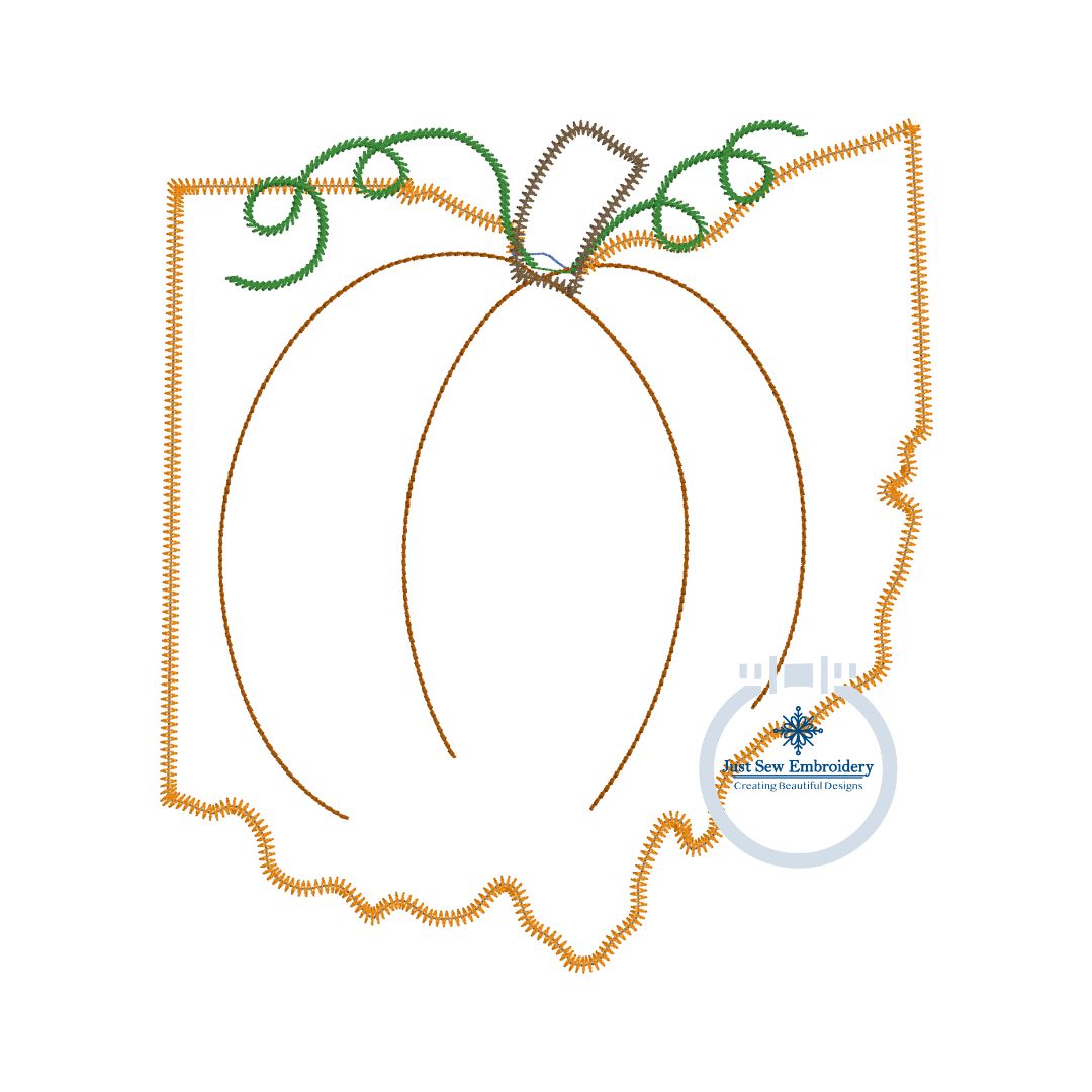 OH State Pumpkin Applique Design Zigzag Edge Stitch Four Sizes 4x4, 5x7, 6x10, 8x12 Hoop