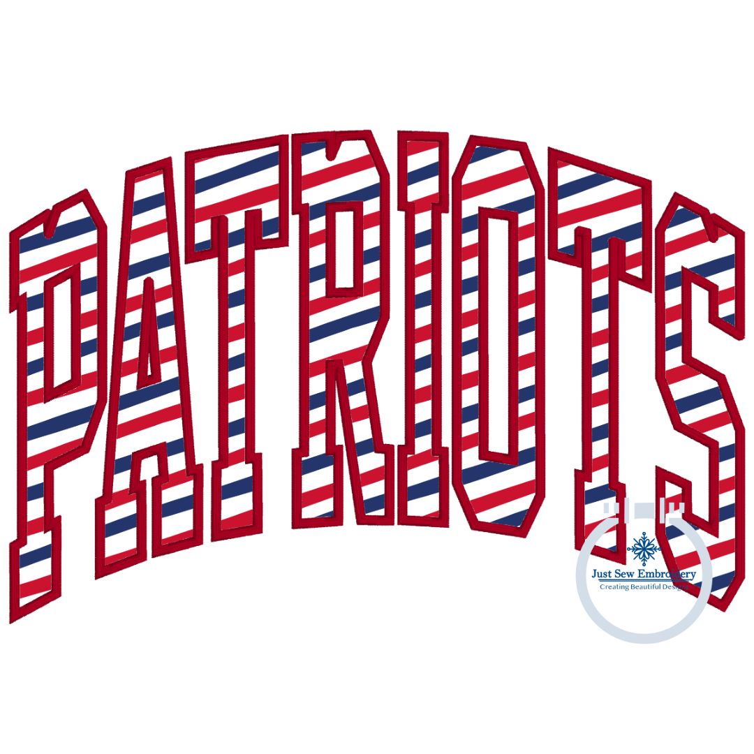 PATRIOTS Arched Applique Embroidery Design Satin Stitch Three Sizes 6x10, 7x12, 8x12 Hoops