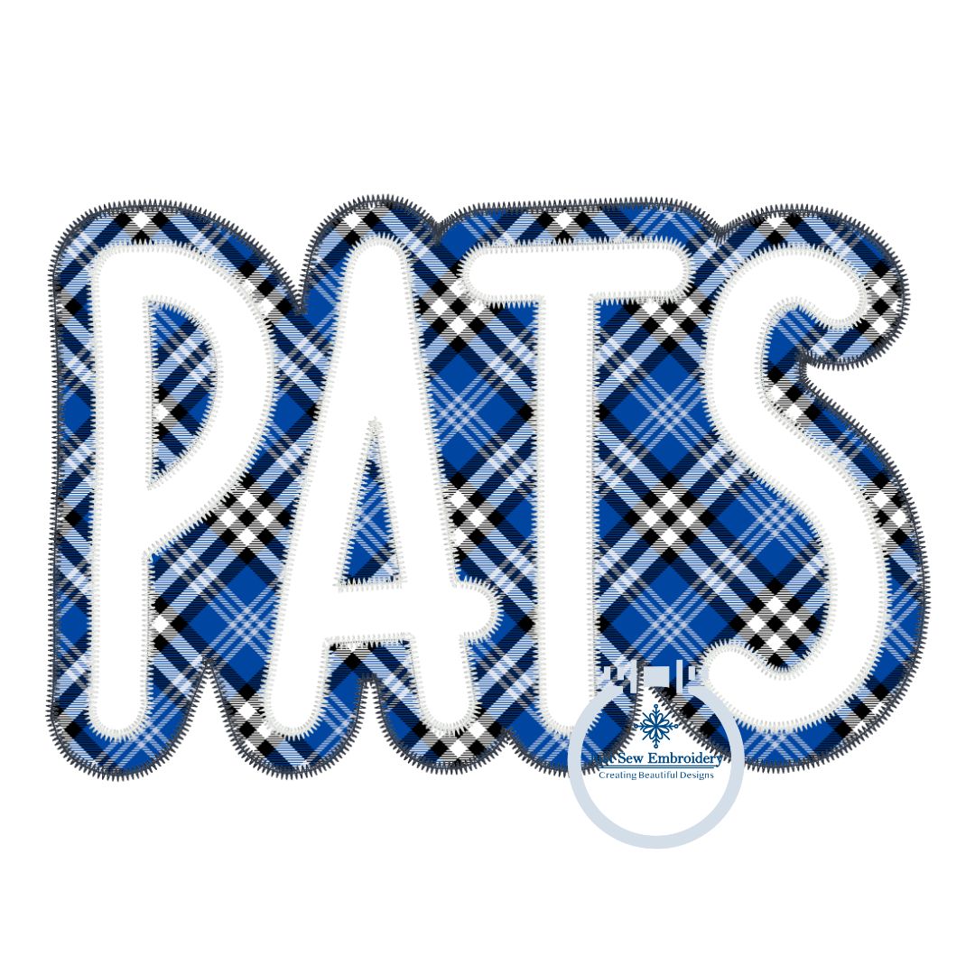 PATS Patriots Two Layer Applique Embroidery Design Machine Embroidery Two Color ZigZag Edge Four Sizes 5x7, 6x10, 8x8, and 8x12 Hoop