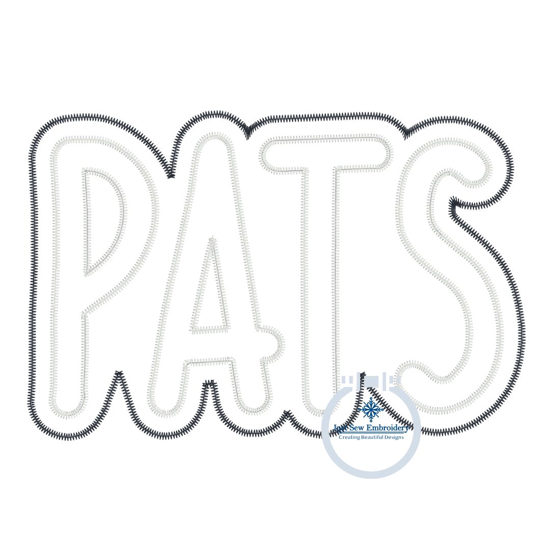 PATS Patriots Two Layer Applique Embroidery Design Machine Embroidery Two Color ZigZag Edge Four Sizes 5x7, 6x10, 8x8, and 8x12 Hoop