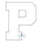 P Chenille Yarn Applique Varsity Font Zigzag Machine Embroidery Design Five Sizes 4x4, 5x5, 6x6, 7x7, and 8x8 Inch.