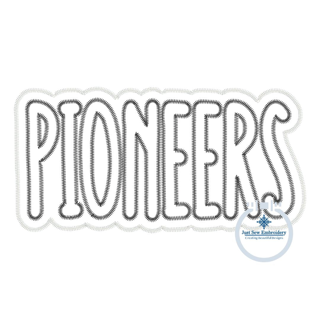 PIONEERS Two Layer Applique Embroidery Design Machine Embroidery Two Color ZigZag Edge Two Sizes 6x10 and 8x12 Hoop