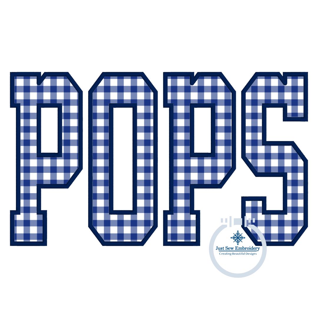 POPS Applique Embroidery Design Satin Edge Stitch Academic Font Four Sizes 5x7, 8x8, 6x10, and 7x12 Hoop