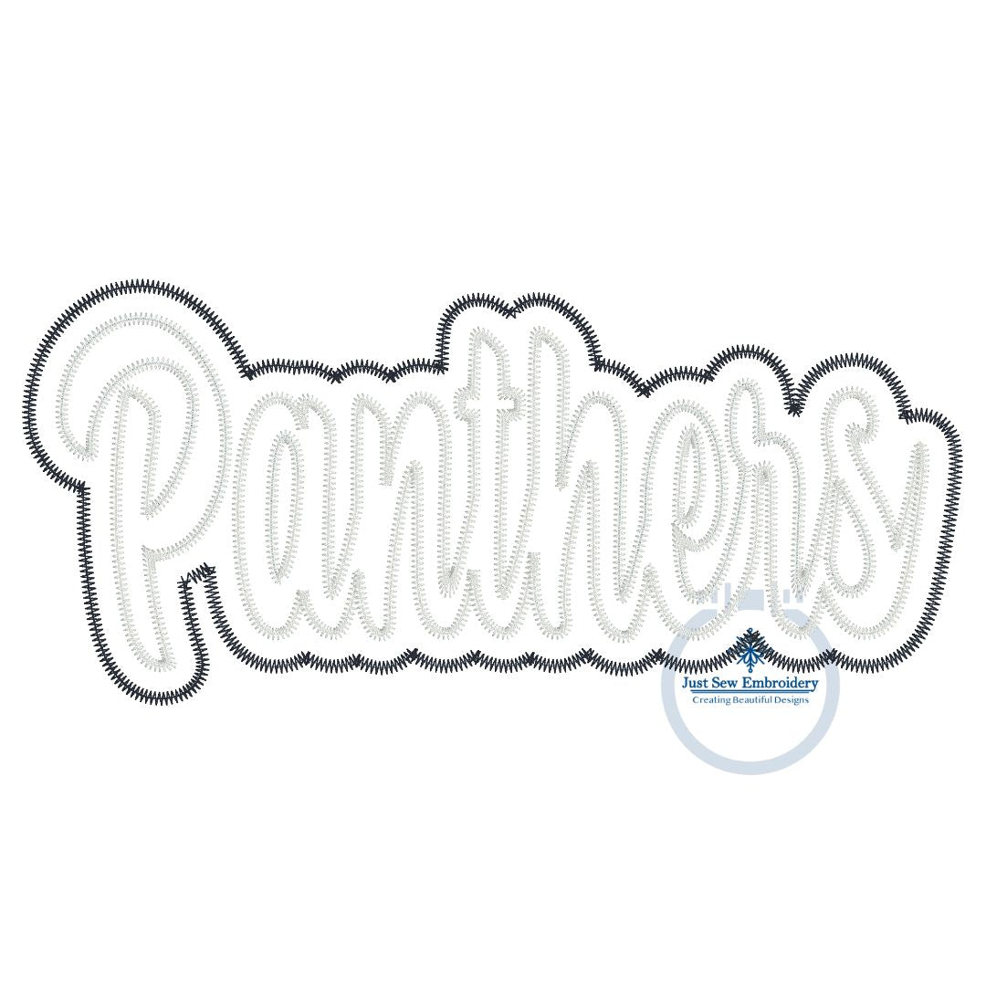 PANTHERS Applique Embroidery Script Two Layer Design Machine Embroidery Two Color ZigZag Edge Three Sizes 8x8, 6x10, 8x12 Hoop