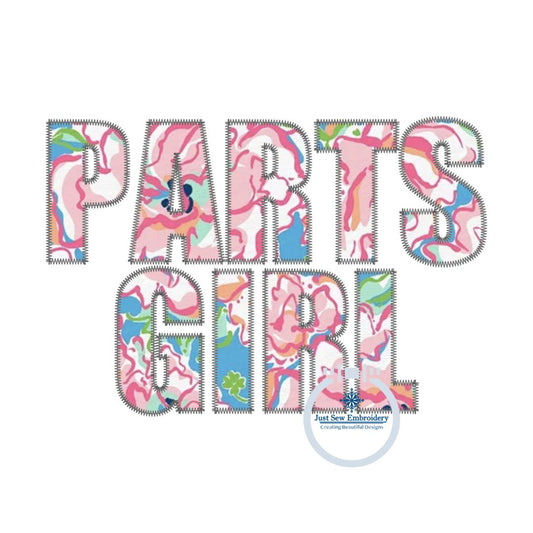 Parts Girl Block ZigZag Applique Embroidery Quick Stitch Shirt Design Two Sizes 6x10 and 8x12 Hoop