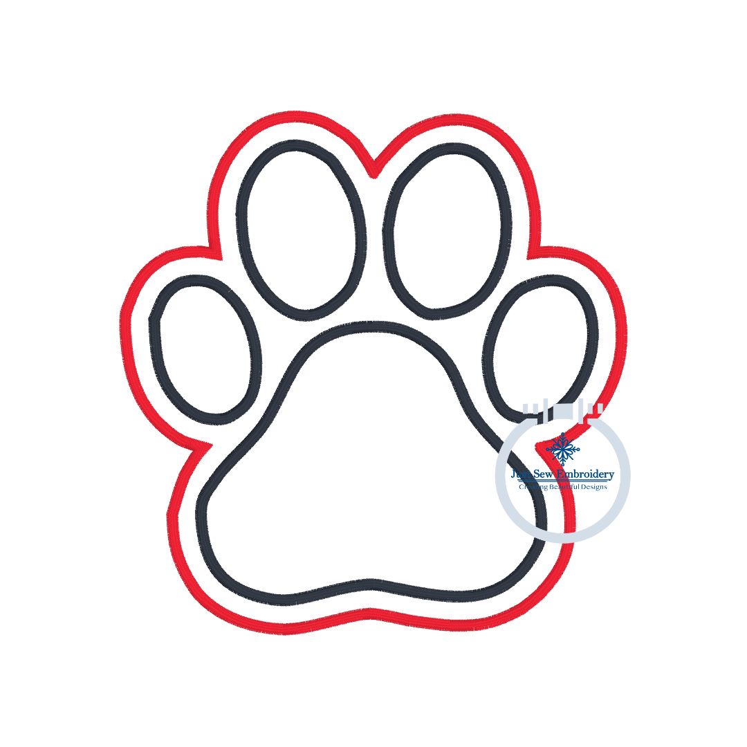 Paw Print Double Satin Applique Embroidery Design Two Layer Satin Edge Stitch Five Sizes 4 inch, 5 inch, 6 inch, 7 inch, and 8 inch