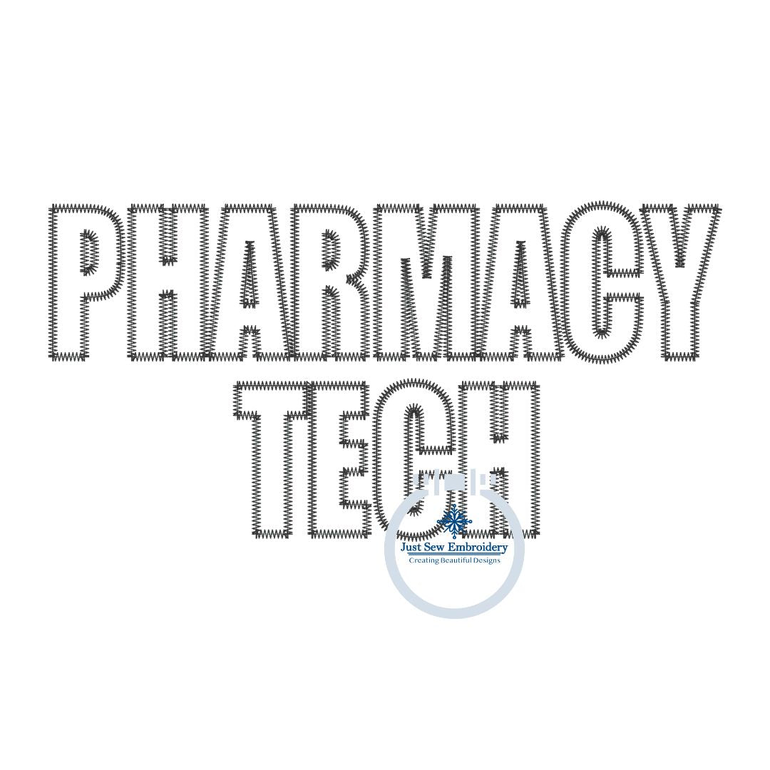 Pharmacy Tech Block ZigZag Applique Embroidery Quick Stitch Shirt Design Two Sizes 6x10 and 8x12 Hoop