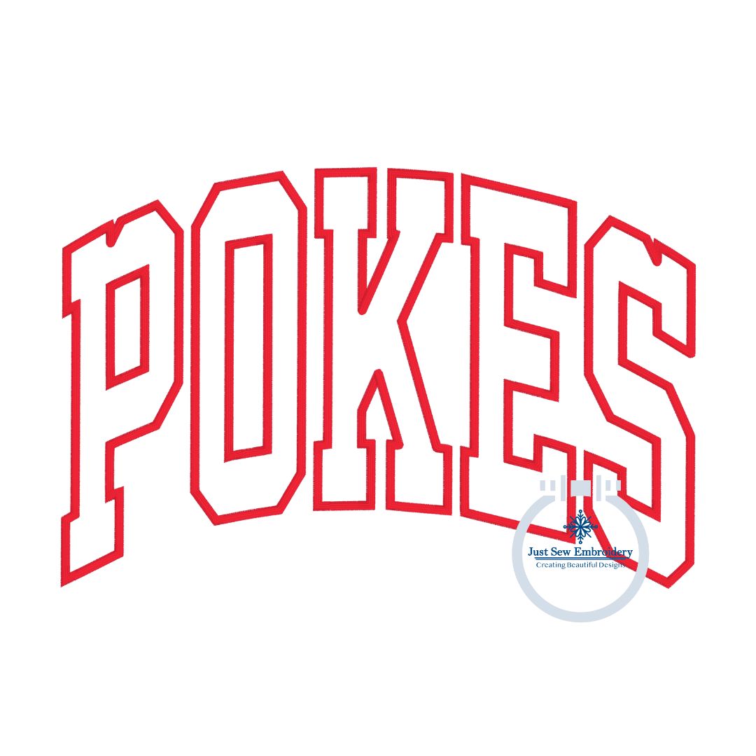 POKES Arched Satin Applique Embroidery Design Four Sizes 5x7, 8x8, 6x10, 8x12 Hoop Oklahoma OK