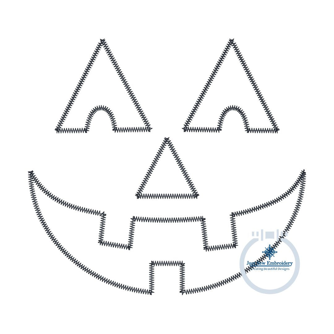 Pumpkin Face Zigzag Applique Machine Embroidery Design Four Sizes 5x7, 8x8, 6x10, 8x12 Hoop Fall