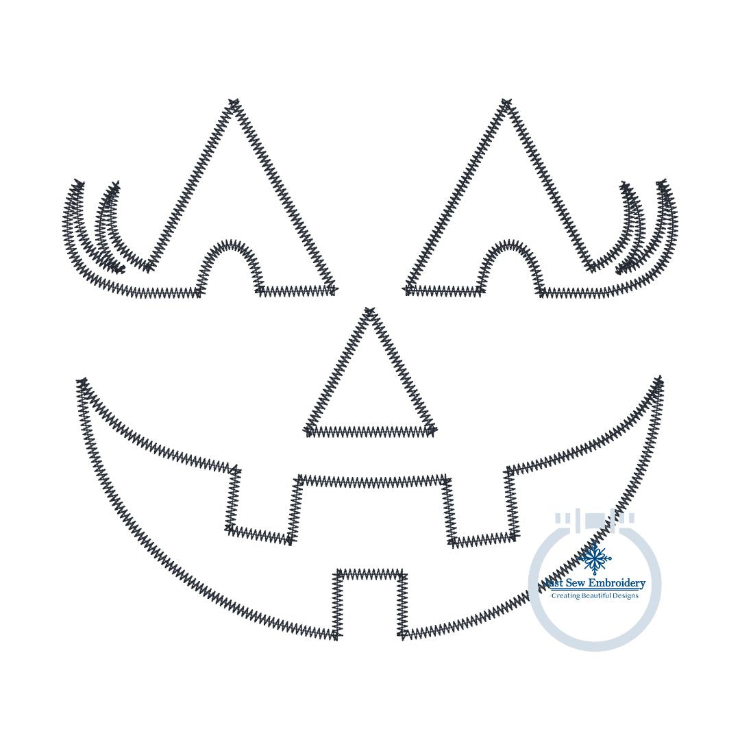 Girl Pumpkin Face Zigzag Applique Machine Embroidery Design Four Sizes 5x7, 8x8, 6x10, 8x12 Hoop Fall