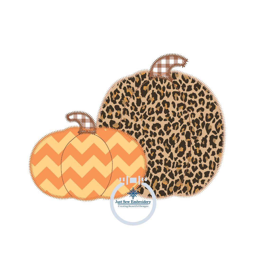 Pumpkin Pair Zigzag Applique Machine Embroidery Design Three Sizes 5x7, 6x10, and 8x12 Hoop