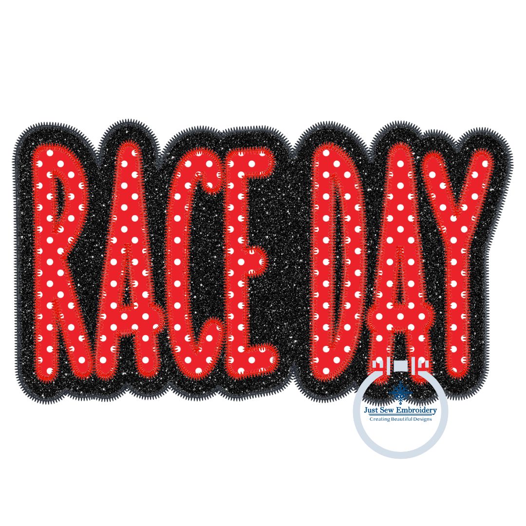 Race Day Applique Embroidery Two Layer Design Machine Embroidery Two Color ZigZag Edge Four Sizes 5x7, 8x8, 6x10, 7x12 Hoop