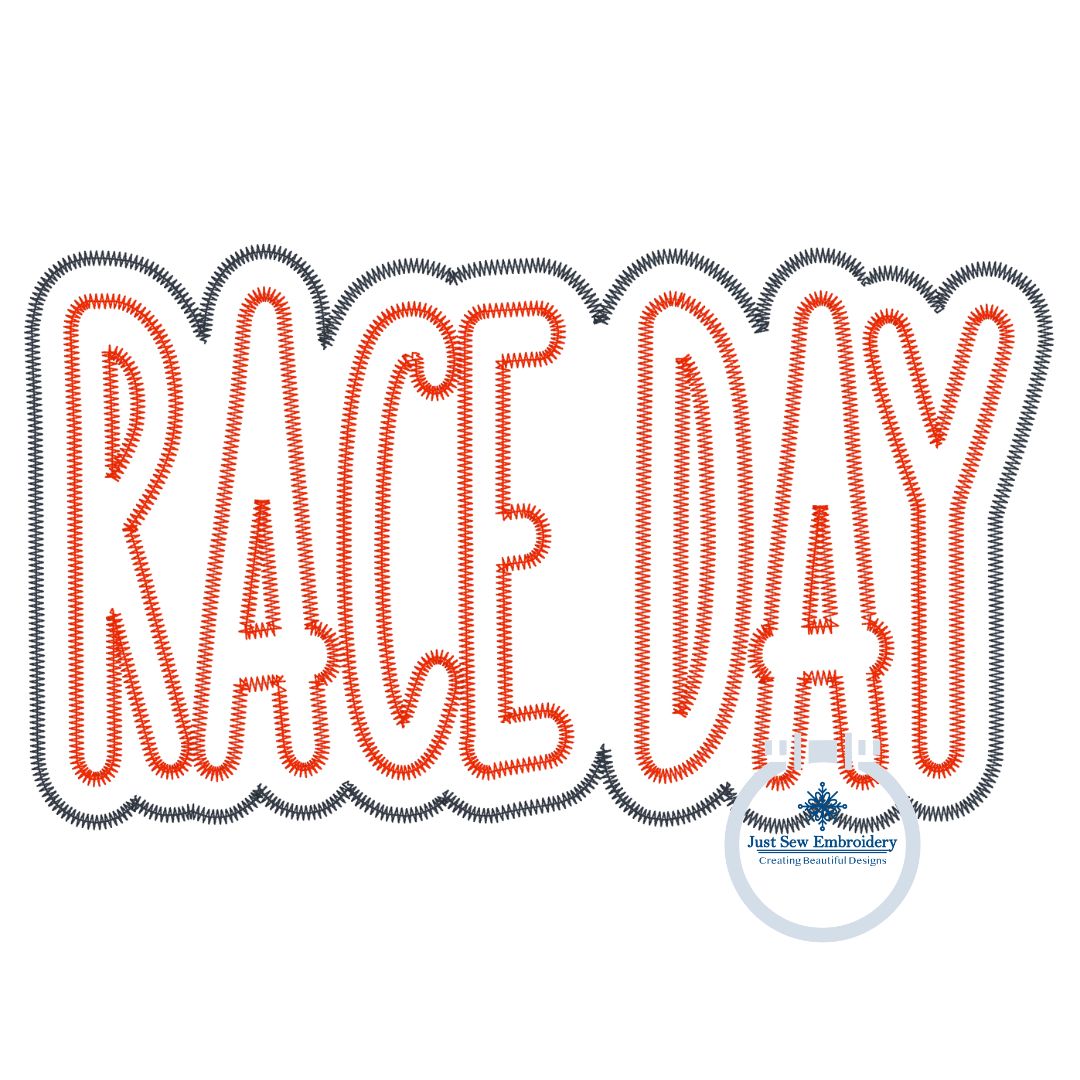 Race Day Applique Embroidery Two Layer Design Machine Embroidery Two Color ZigZag Edge Four Sizes 5x7, 8x8, 6x10, 7x12 Hoop