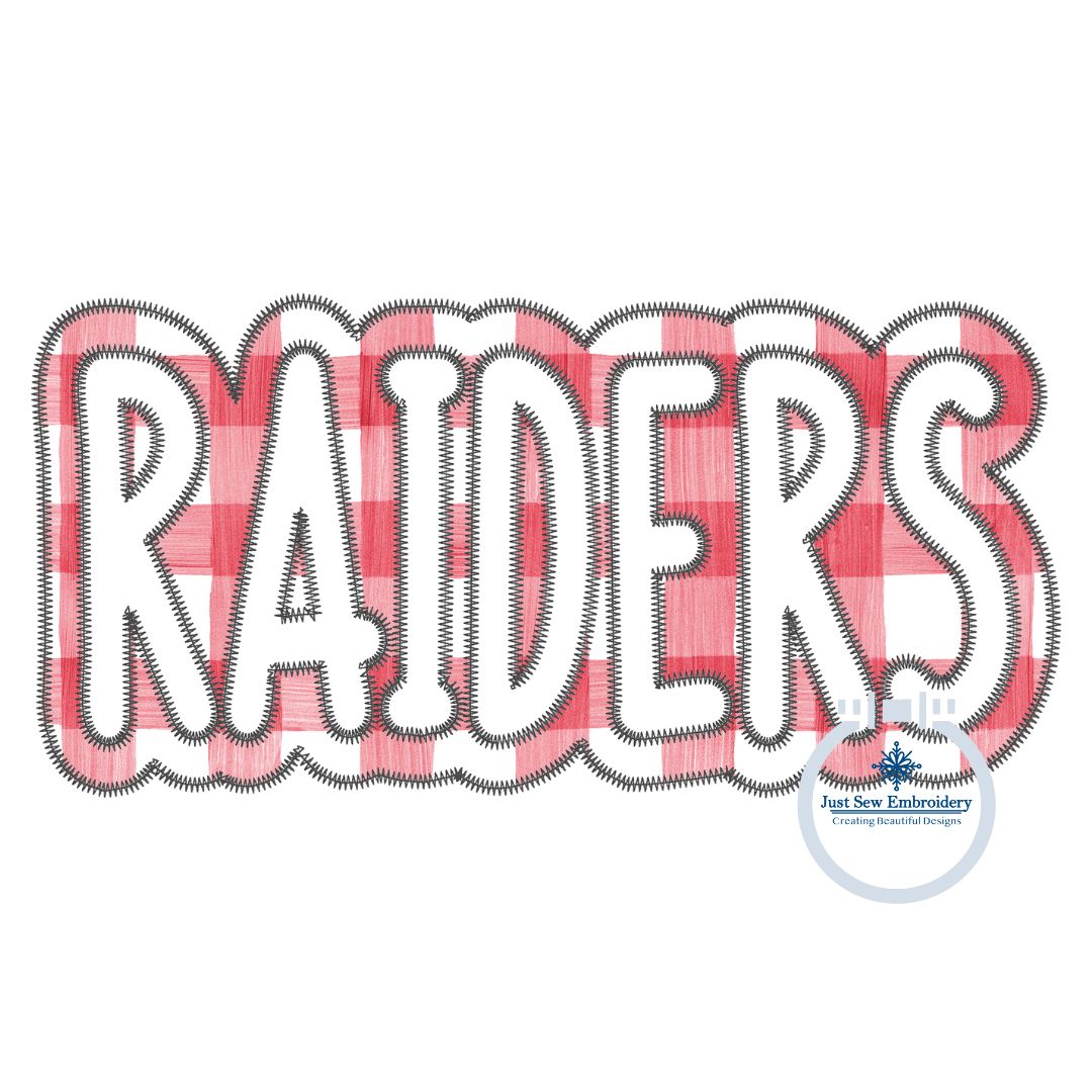 Raiders Applique Embroidery Two Layer Zigzag Edge Design Four Sizes 5x7, 8x8, 6x10, and 8x12 Hoop