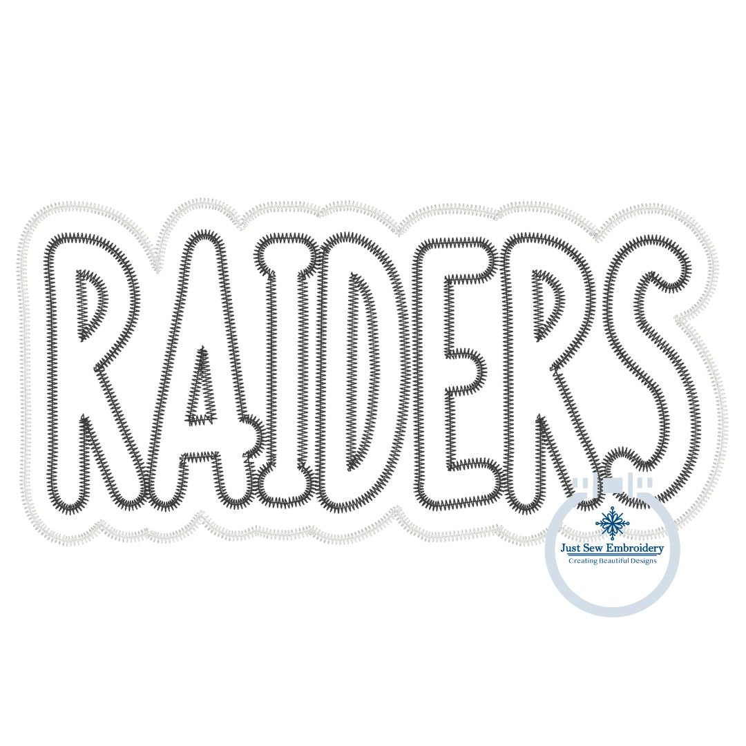 Raiders Applique Embroidery Two Layer Zigzag Edge Design Four Sizes 5x7, 8x8, 6x10, and 8x12 Hoop