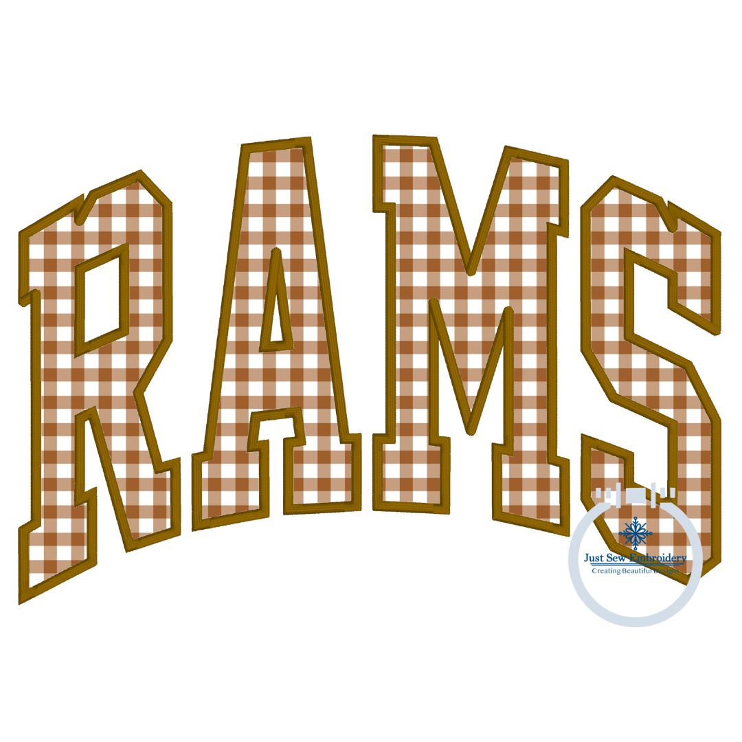 RAMS Arched Satin Applique Embroidery Embroidery Design Satin Edge Five Sizes 5x7, 6x10, 8x8, 7x12, and 8x12 Hoop