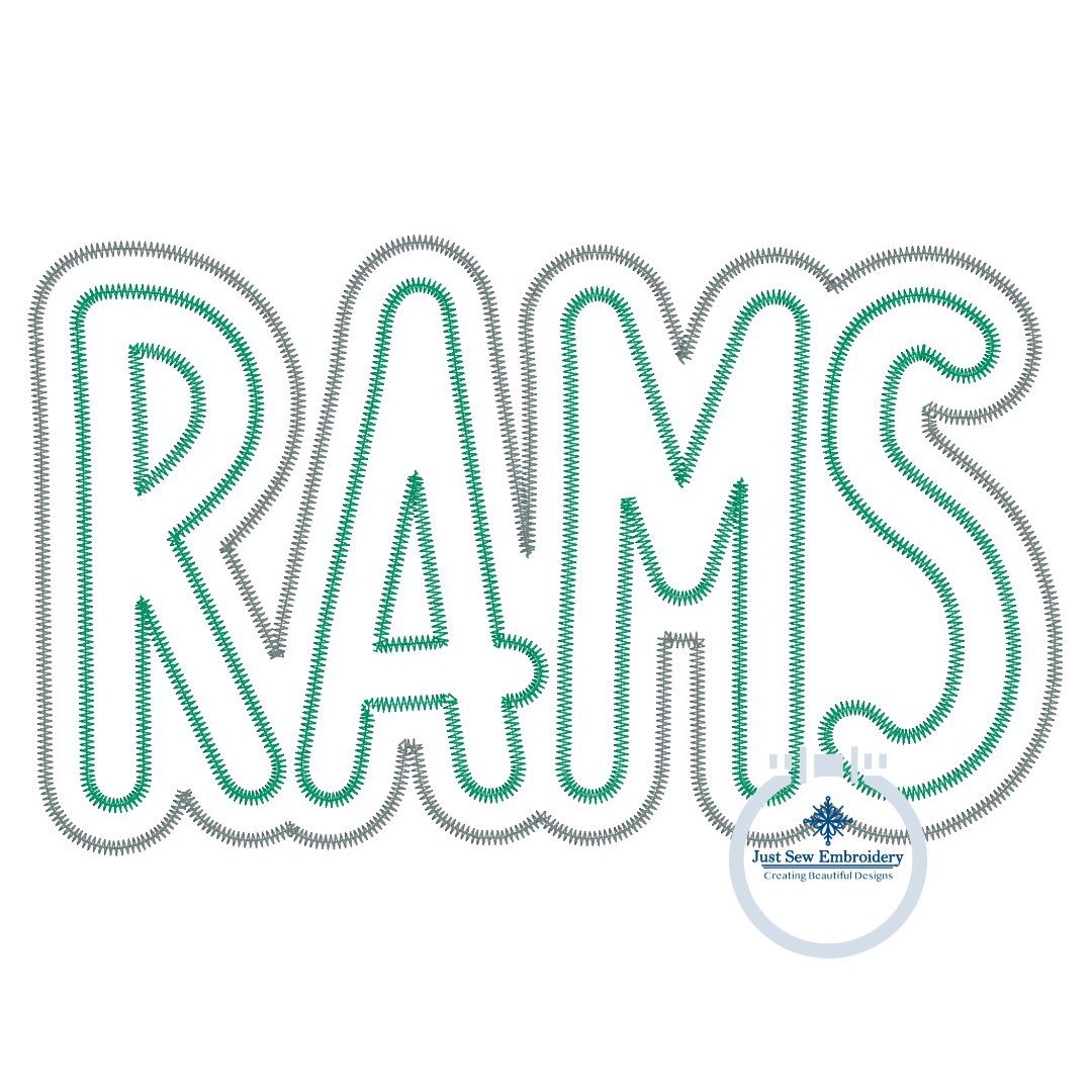 RAMS Two Layer Applique Embroidery Design Machine Embroidery Two Color ZigZag Edge Four Sizes 5x7, 6x10, 8x8, 8x12 Hoop