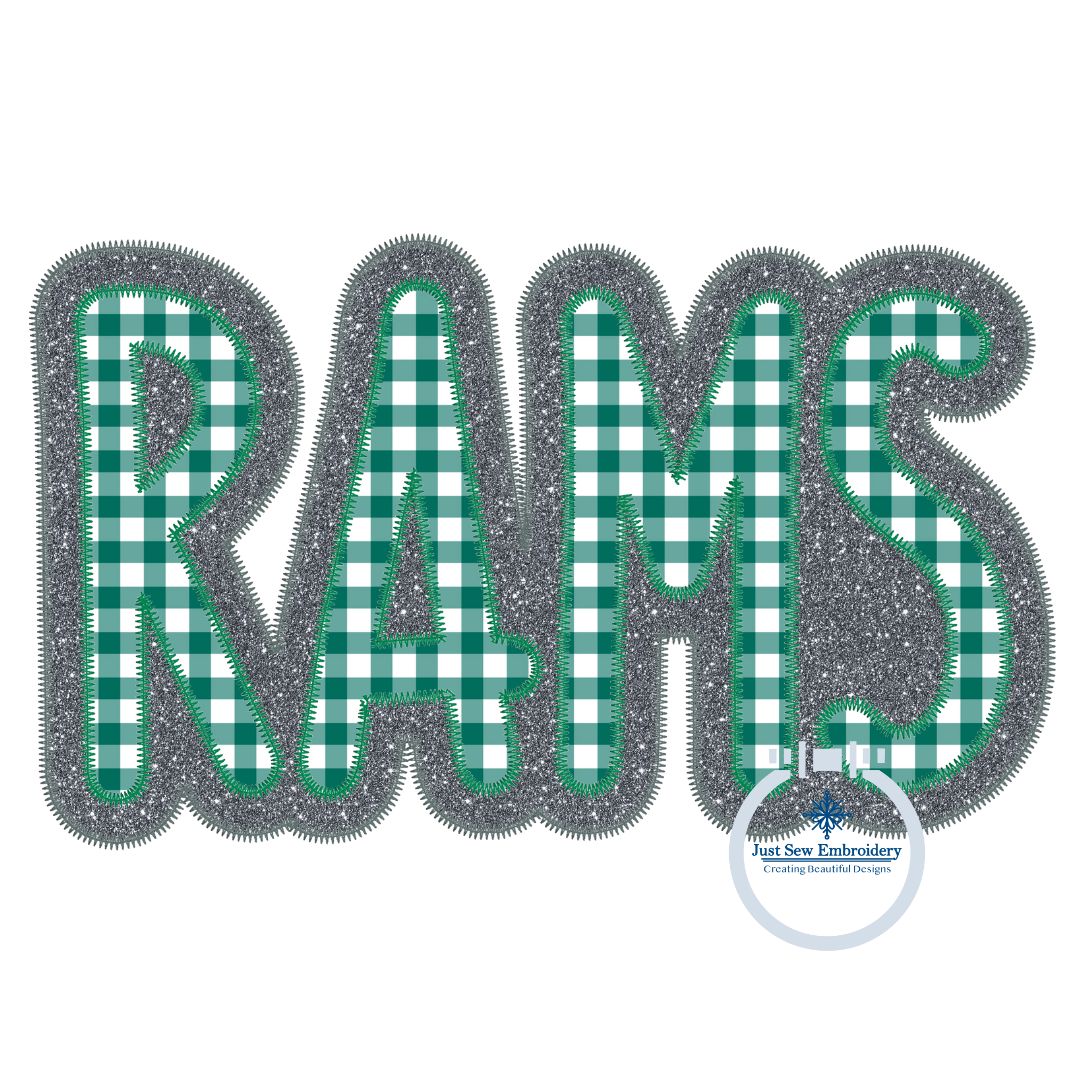 RAMS Two Layer Applique Embroidery Design Machine Embroidery Two Color ZigZag Edge Four Sizes 5x7, 6x10, 8x8, 8x12 Hoop