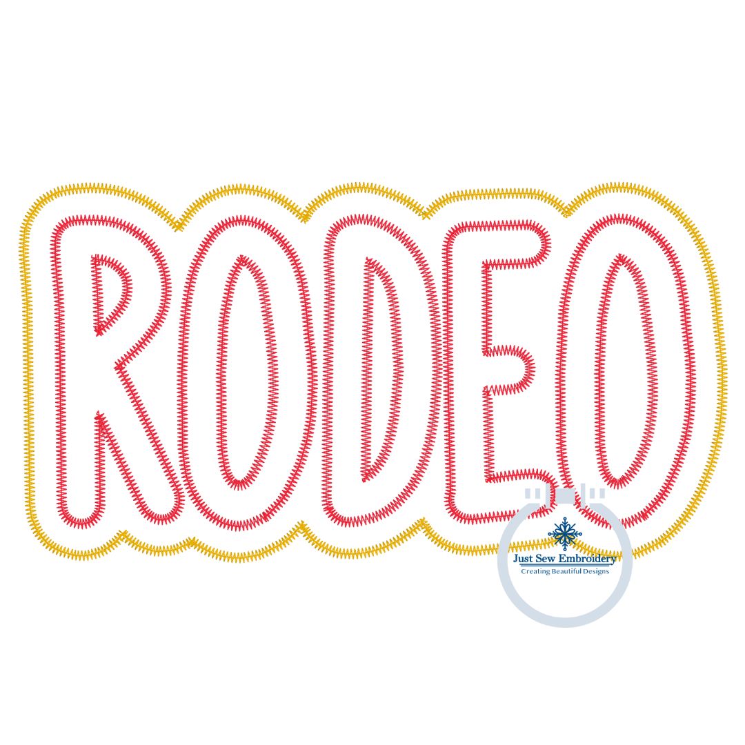 RODEO Applique Embroidery Design Zigzag Stitch Four Sizes 5x7, 8x8, 6x10, and 8x12 Hoop