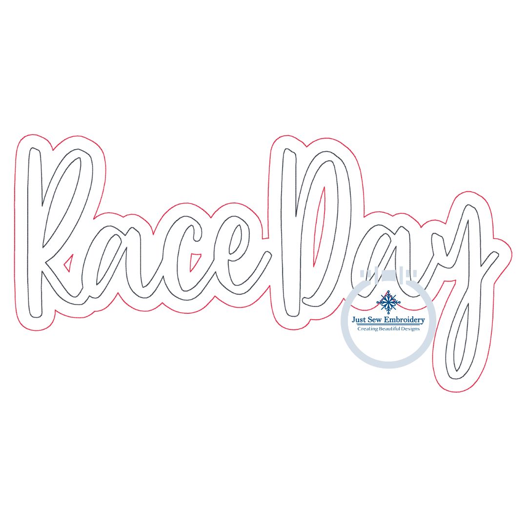 RACE DAY Applique Embroidery Design Double Raggy Bean Stitch Two Layer Four Sizes 5x7, 6x10, 8x8, and 7x12 Hoop